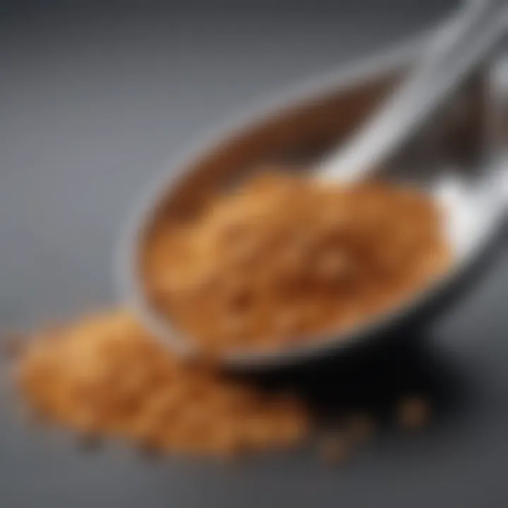 Close-up of a spoon with powdered vitamin supplement