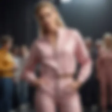 Celebrity wearing a trendy two-piece zip-up set at an event