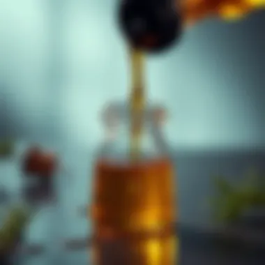 The Pure Essence of Castor Oil Castor oil poured into a glass vial, reflecting its golden hue and purity, emphasizing its natural essence.