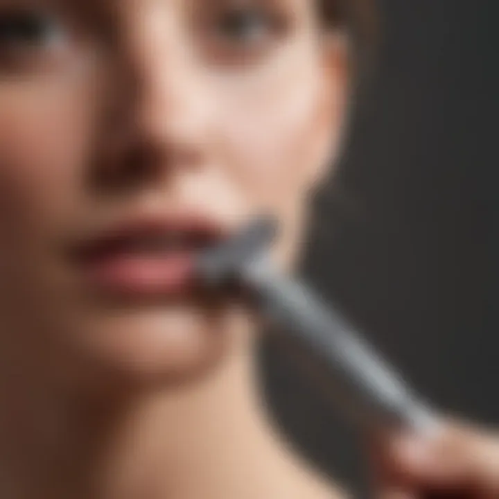 Close-up of a female razor with a built-in trimmer showcasing design details