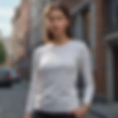 Chic Urban Style with Long Sleeve Basic Tee A stylish woman showcasing a long sleeve basic tee in a chic urban setting