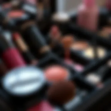 Neatly Arranged Makeup Essentials Close-up of makeup essentials neatly arranged in compartments