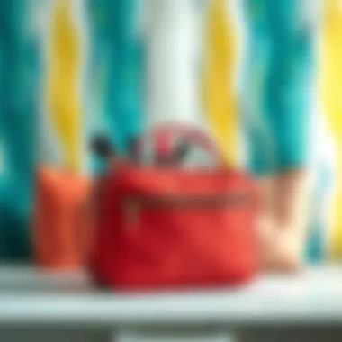 Trendy Makeup Bag Against Fashionable Background Trendy makeup bag displayed against fashionable backdrop