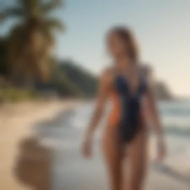 Trendy beach setting with stylish swimwear
