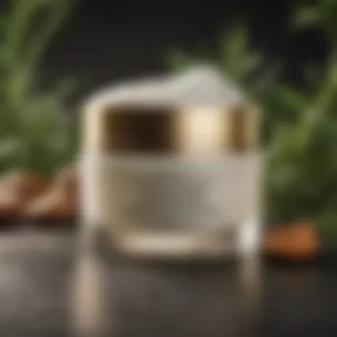 Luxurious Face Cream with SPF A luxurious face cream with an SPF label, elegantly displayed with natural elements.