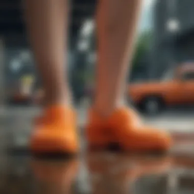 Fashion-forward individual wearing tangerine Crocs