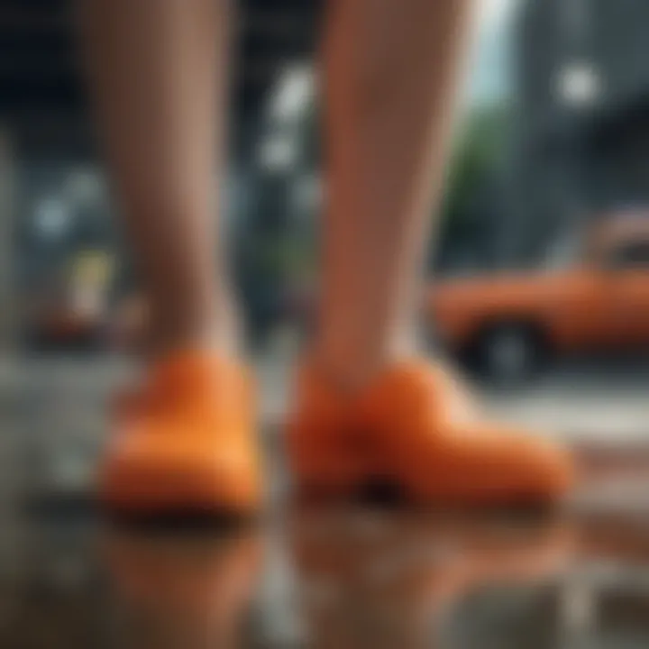 Fashion-forward individual wearing tangerine Crocs