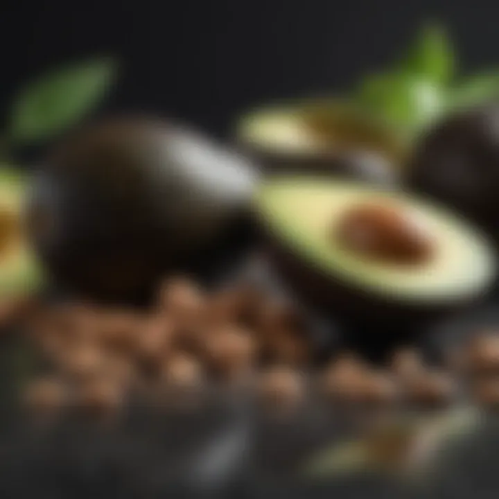 An assortment of natural ingredients like avocados and almonds