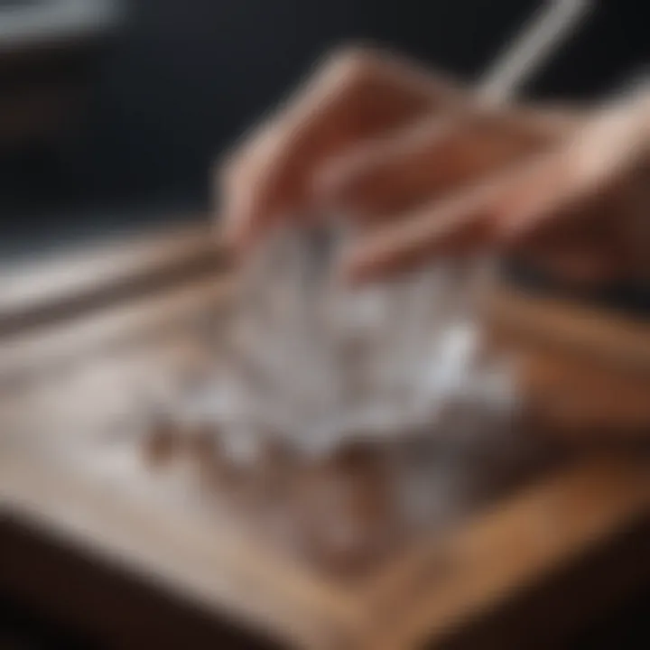 Cleansed crystals on a wooden tray