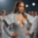 Jennifer Lopez showcasing a collection piece on the runway