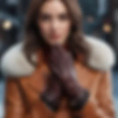 Leather Gloves: A Touch of Winter Glamour Trendy woman accessorizing with leather gloves