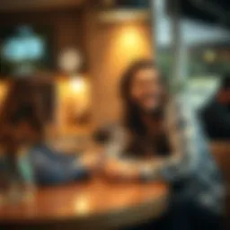 Two friends sharing a laugh at a cafe