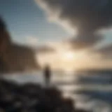 Silhouette of a person standing on a cliff overlooking the ocean