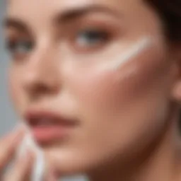 A close-up of non-greasy sunscreen cream being applied on a flawless face.