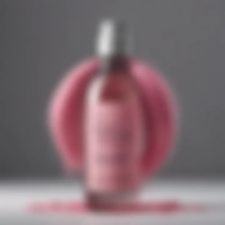 Pink hair dye bottle with gray hair strands wrapped around it