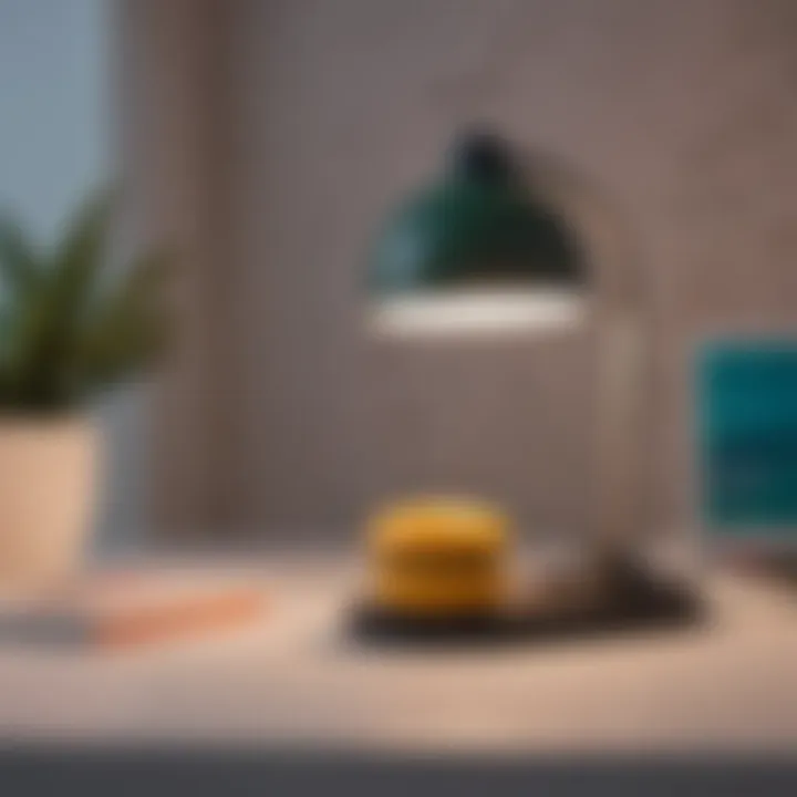 Mini macaron lamp adding a pop of color to a minimalist desk setup