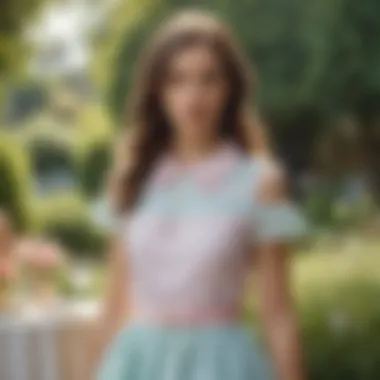 Preppy dress in pastel colors on teenage girl at a garden party