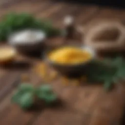 Nourishing hair mask ingredients laid out on a wooden surface