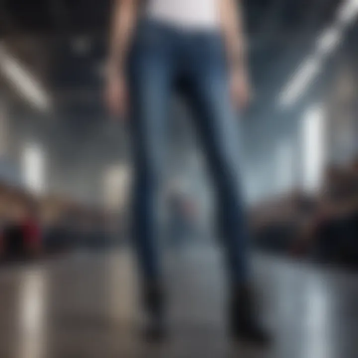 Runway model showcasing modern so low rise skinny jeans