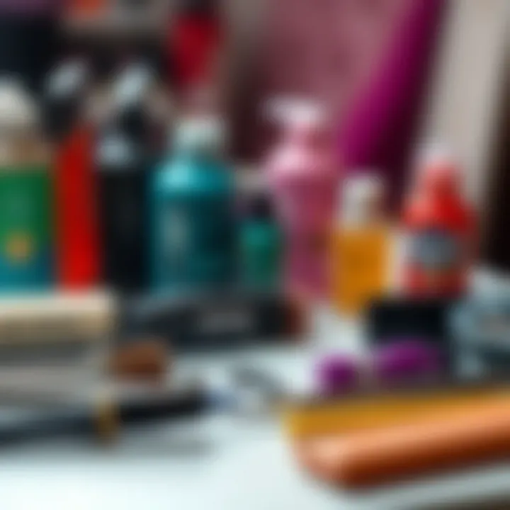 Application tools laid out for a professional hair dyeing session