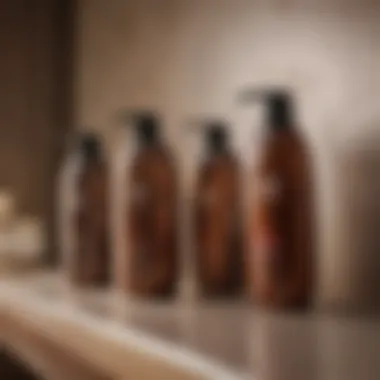 Selection of tinted shampoo bottles for brown hair on elegant display