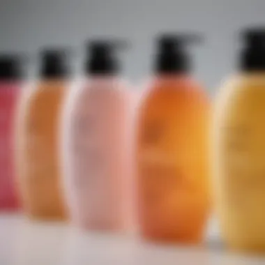 Selection of various shampoos with natural ingredients