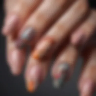 Close-up of a nail art design using gel paint