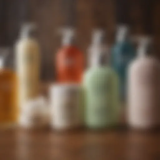 A selection of moisturizing lotions on a wooden surface showcasing various textures.