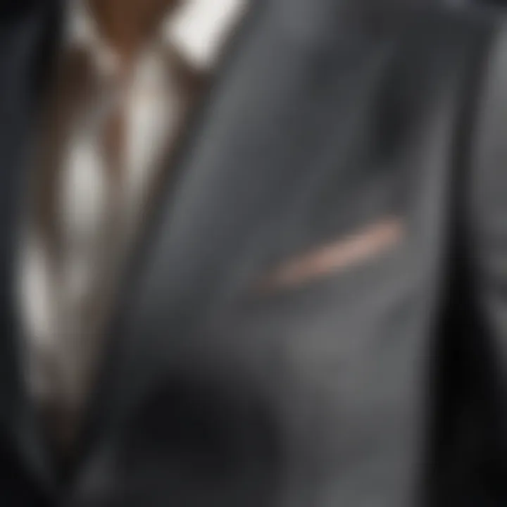 Close-up of fabric details on a petite suit jacket