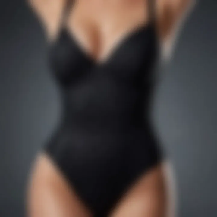 Close-up of fabric texture of a one piece black bathing suit