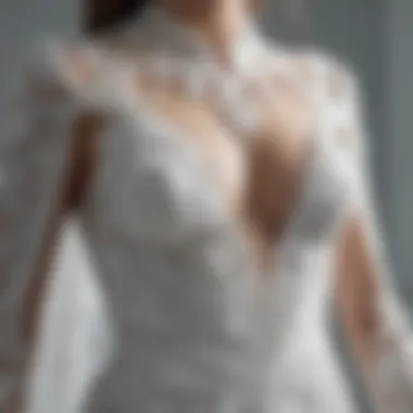 Close-up of intricate detailing on a white gown