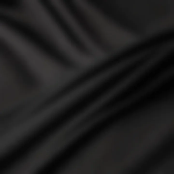 Close-up of various fabric textures used in tight black slacks, showcasing quality and design.