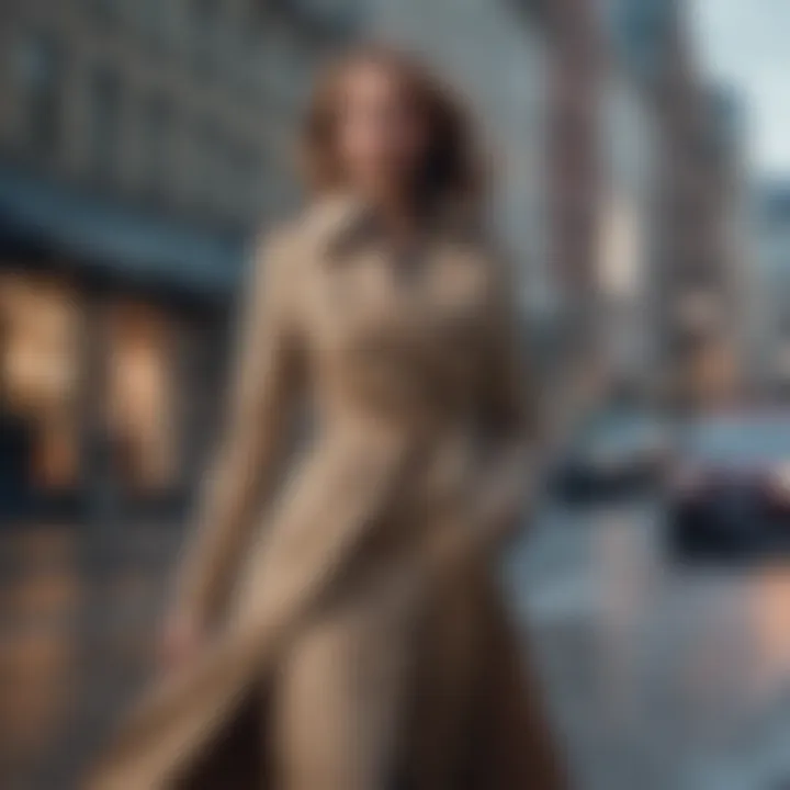 Trench coat elegantly flowing in the wind on a bustling city street