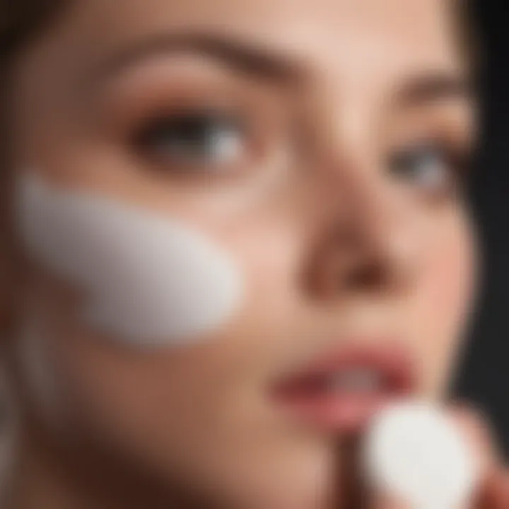 A serene skincare setting featuring a toner being applied to a cotton pad, illustrating a skincare routine.