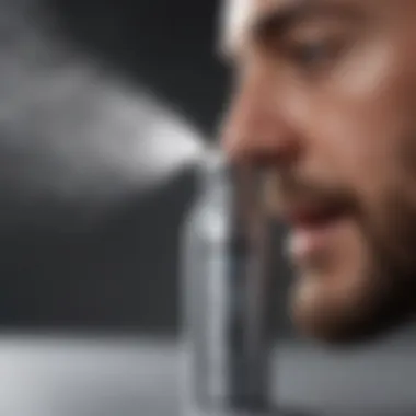 A close-up of fine mist spraying from a hairspray bottle