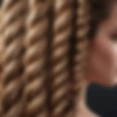 Close-up of detailed long braid extension style