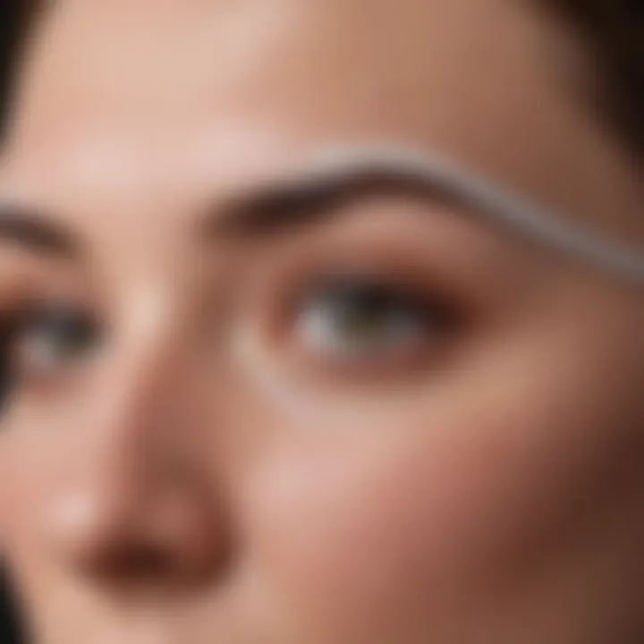 Close-up view of eyebrow lift tape applied on skin