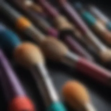 A Vibrant Collection of Synthetic Brushes An array of colorful synthetic brushes arranged elegantly on a vanity.