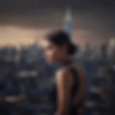 Victoria Beckham's elegant silhouette against the backdrop of the NYC skyline