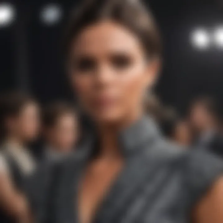 Close-up of Victoria Beckham's intricate fashion details during a NYC runway show