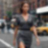 Victoria Beckham striding confidently on a bustling NYC street